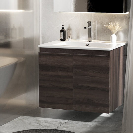 Vanity Unit 600mm with Basin Walnut - Bathroom Ceramic Cabinet Wall