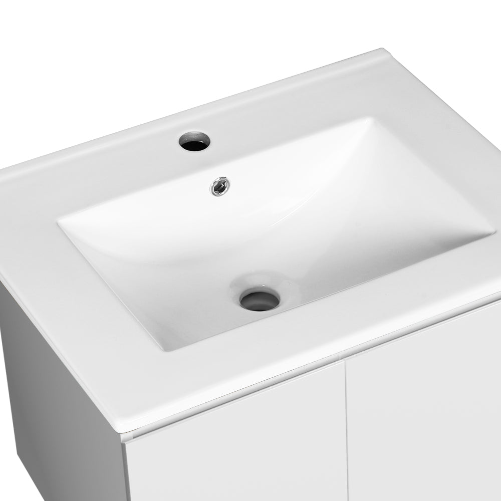 Vanity Unit Ceramic Basin Cabinet Storage Bathroom Wall Mounted 600mm White