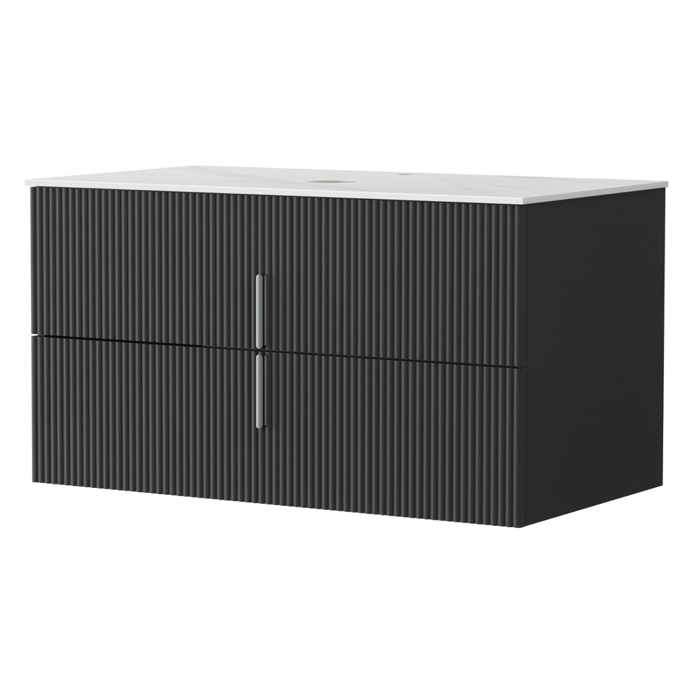 900Mm - Vanity Unit 900mm Bathroom Cabinet Storage Wall Hung Black Timber Front