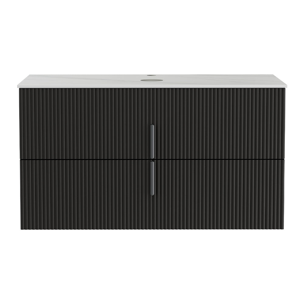 Bathroom Cabinets, Cupboards & Storage - Vanity Unit 900mm Bathroom Cabinet Storage Wall Hung Black Timber Front