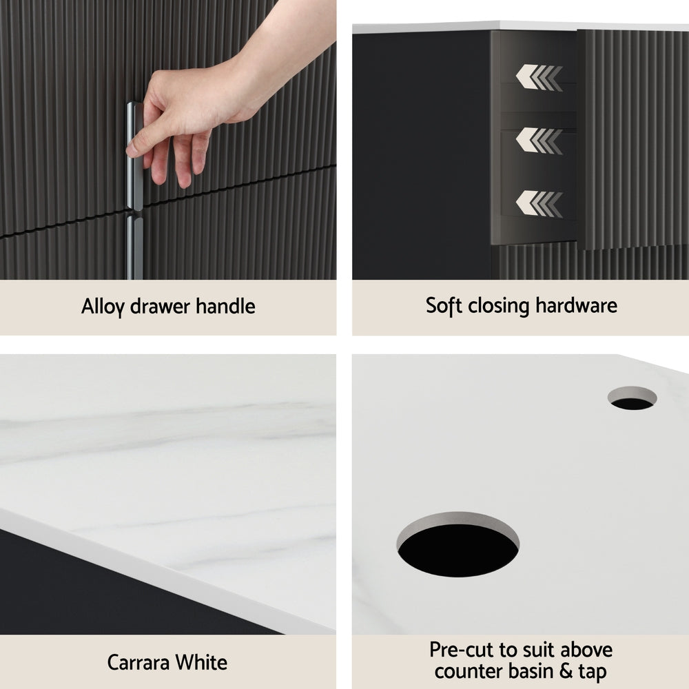 Vanity Unit 900mm Bathroom Cabinet Storage Wall Hung Black Timber Front | 900Mm
