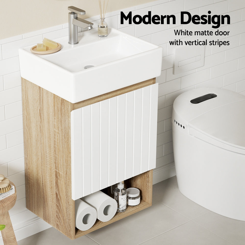 White colour - Vanity Unit 445mm Basin Bathroom Cabinet Storage Wall Hung Sink White