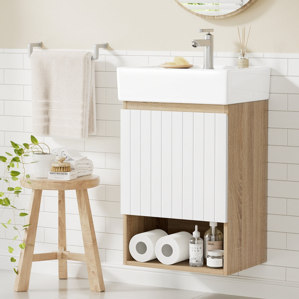 Vanity Unit 445mm Basin Bathroom Cabinet Storage Wall Hung Sink White | 445Mm