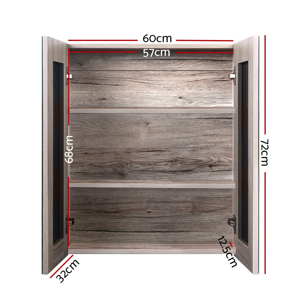 Bathroom Mirror Cabinet 600mm Oak Storage Wall Mounted Vanity Unit