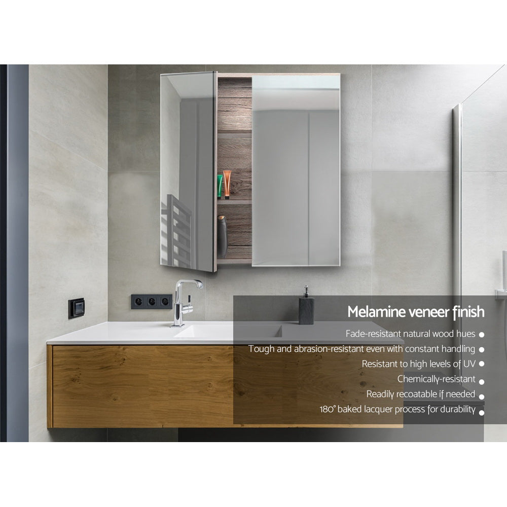 Bathroom Mirror Cabinet 600mm Oak Storage Wall Mounted Vanity Unit