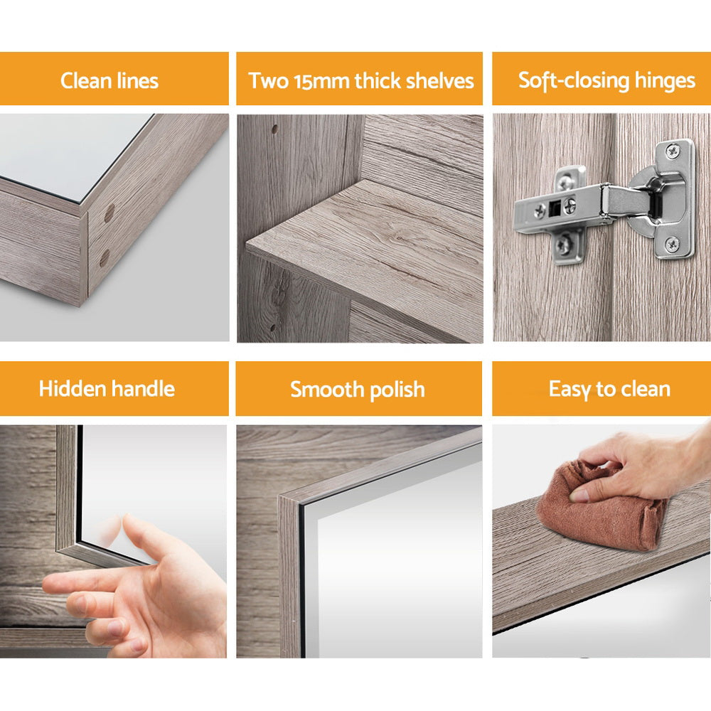 Bathroom Mirror Cabinet 600mm Oak Storage Wall Mounted Vanity Unit