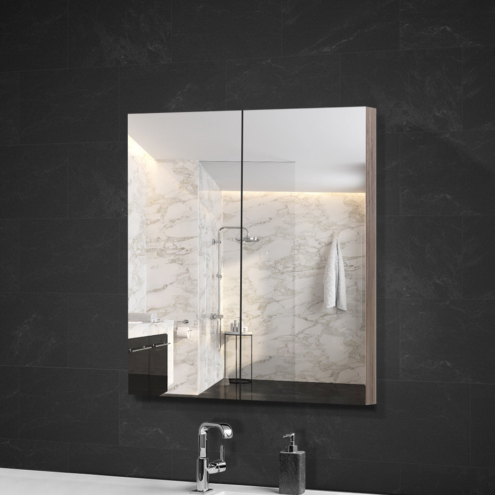 Bathroom Mirror Cabinet 600mm Oak Storage Wall Mounted Vanity Unit