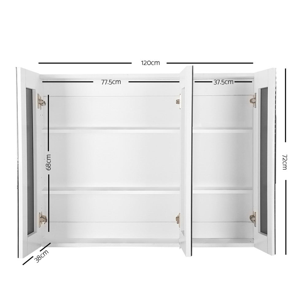 Bathroom Mirror Cabinet White 3 Door Wall Storage with Shelves