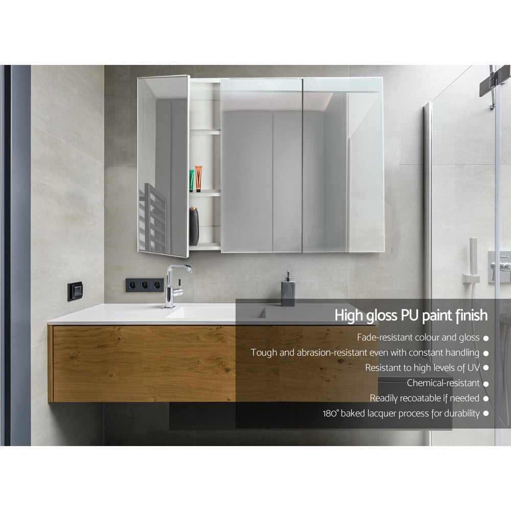 Bathroom Mirror Cabinet White 3 Door Wall Storage with Shelves