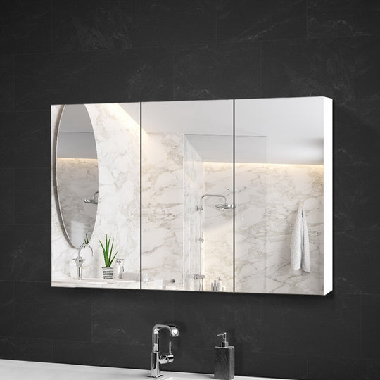 Bathroom Mirror Cabinet White 3 Door Wall Storage with Shelves - Bathroom Cabinets, Cupboards & Storage