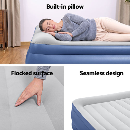 King Air Mattress Inflatable Bed 56cm Blue Airbed - Bestway Sleeping Mat Battery