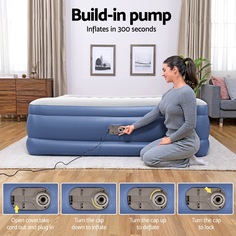 King Air Mattress Inflatable Bed 56cm Blue Airbed