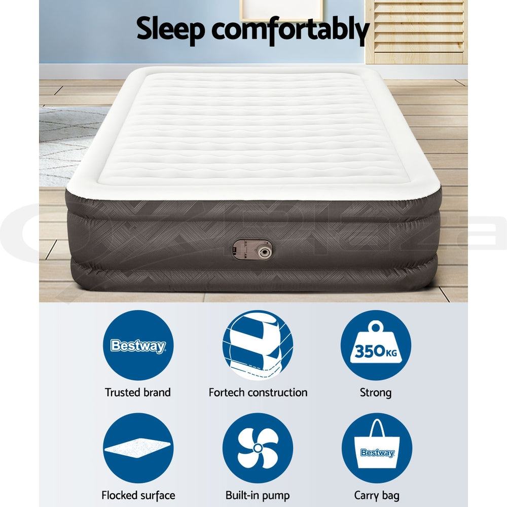 Queen Air Mattress Inflatable Bed 46Cm Airbed Grey Camping Beds