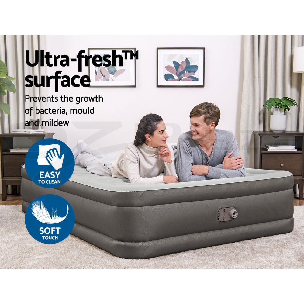 Queen Air Mattress Inflatable Bed 46Cm Airbed Grey Camping Beds