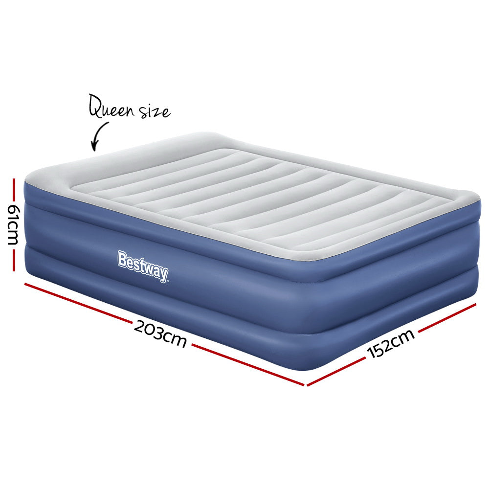 Queen Air Bed Inflatable Mattress 61cm Sleeping Mat Battery Built-in Pump