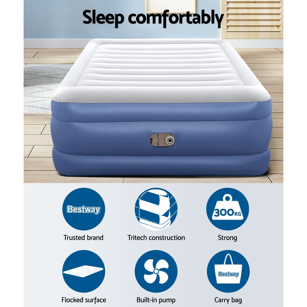 Queen Air Bed Inflatable Mattress 61cm Sleeping Mat Battery Built-in Pump