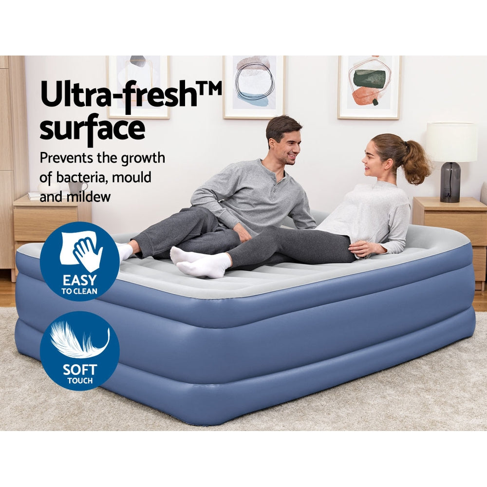Queen Air Bed Inflatable Mattress 61cm Sleeping Mat Battery Built-in Pump