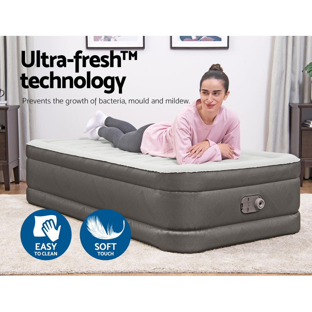 Air Mattress Single Inflatable Bed 46Cm Airbed Grey | Size Camping Beds
