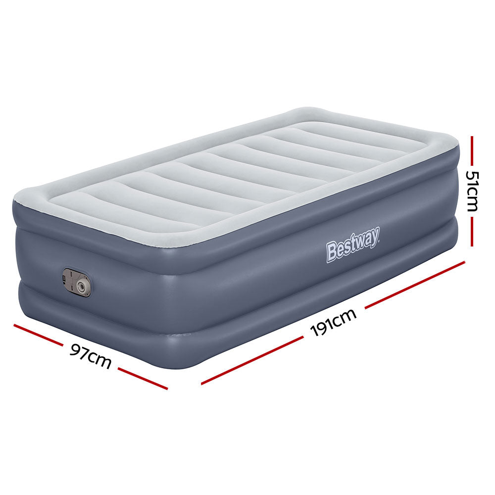 Single Inflatable Air Bed Built-in Pump Portable Camping Mattress (51CM)