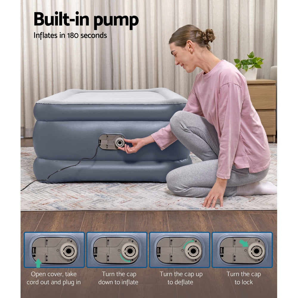 Single Inflatable Air Bed Built-in Pump Portable Camping Mattress (51CM)