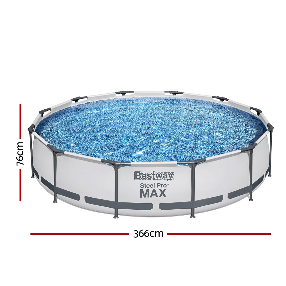 Swimming Pools - 366X76Cm Steel Frame Round Above Ground Pool W/ Filter Pump
