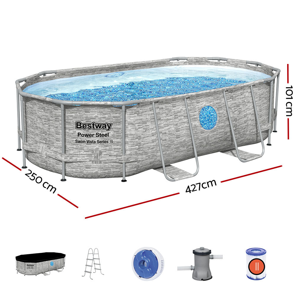 427X250X100Cm Steel Frame Above Ground Pool W/ Filter Pump & Ladder 7250L