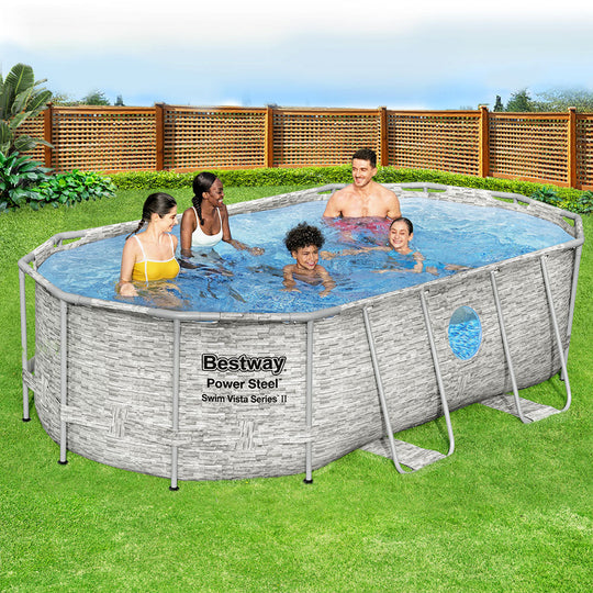 427X250X100Cm Steel Frame Above Ground Pool W/ Filter Pump & Ladder 7250L - Swimming Pools Power