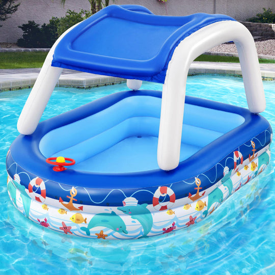 213X155X132Cm Inflatable Swimming Pool W/ Canopy 282L - Above Ground Kids Play