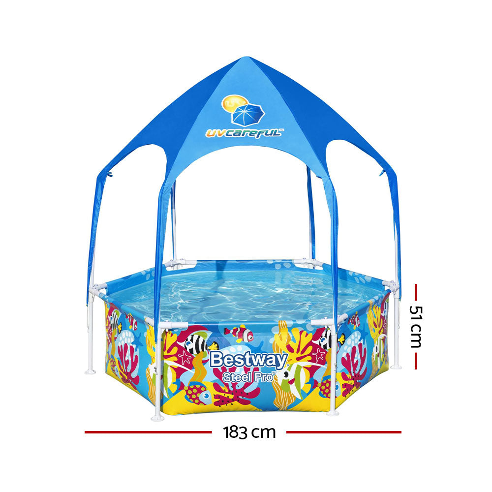 Kids Pool 183X51Cm Steel Frame Swimming Play Pools Canopy 930L