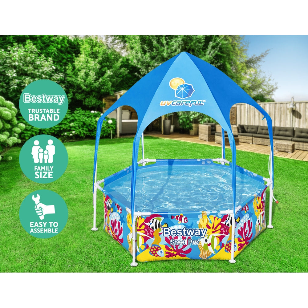 Kids Pool 183X51Cm Steel Frame Swimming Play Pools Canopy 930L