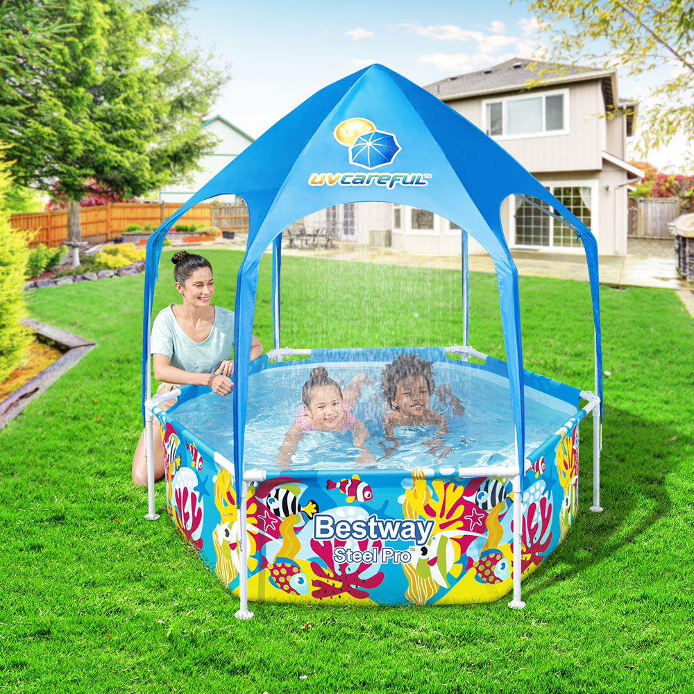 Kids Pool 183X51Cm Steel Frame Swimming Play Pools Canopy 930L
