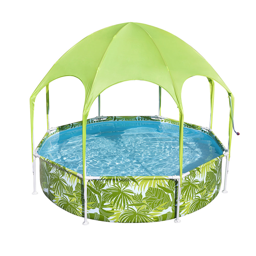 Kids Pool 244X51Cm Steel Frame Swimming Play Pools Canopy 1688L