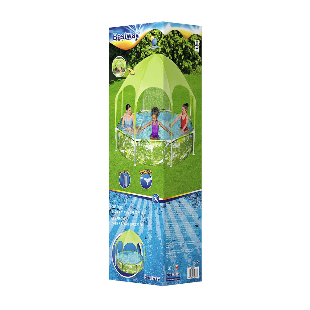 Kids Pool 244X51Cm Steel Frame Swimming Play Pools Canopy 1688L