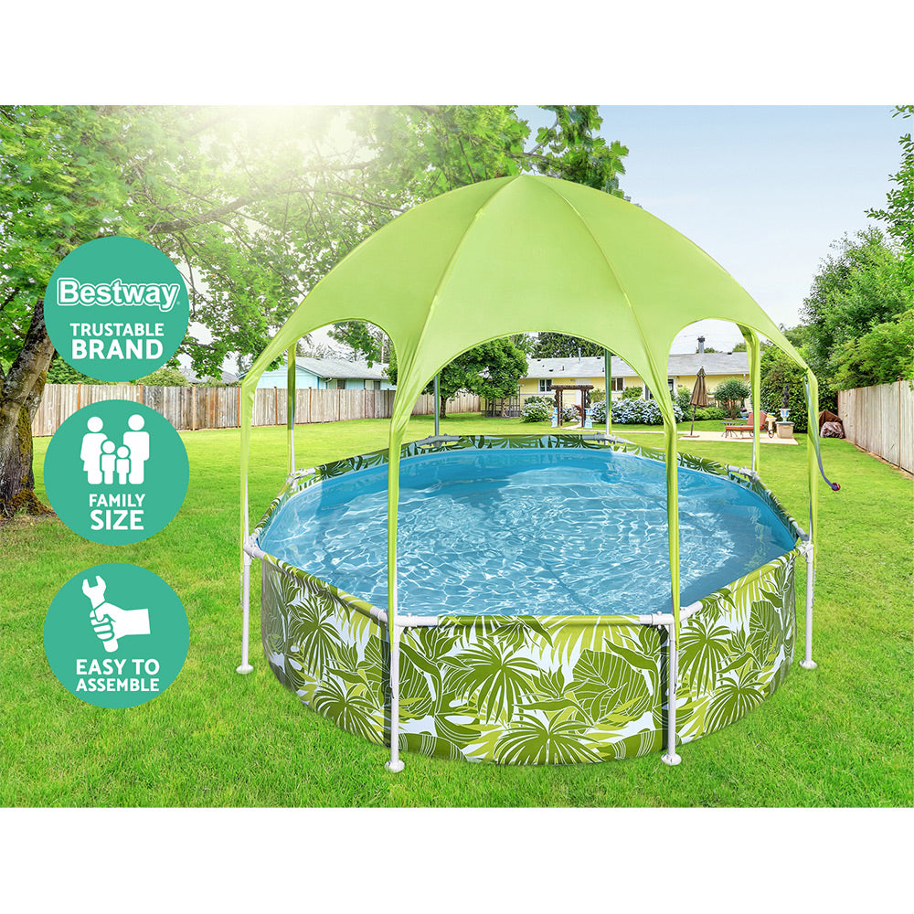 Kids Pool 244X51Cm Steel Frame Swimming Play Pools Canopy 1688L