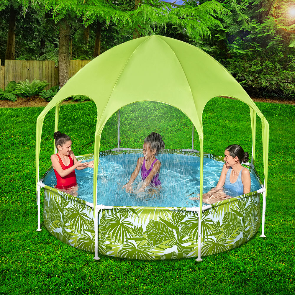 Kids Pool 244X51Cm Steel Frame Swimming Play Pools Canopy 1688L