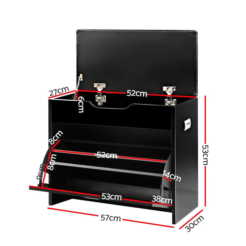 3 Tier Shoe Cabinet Storage Stool Black