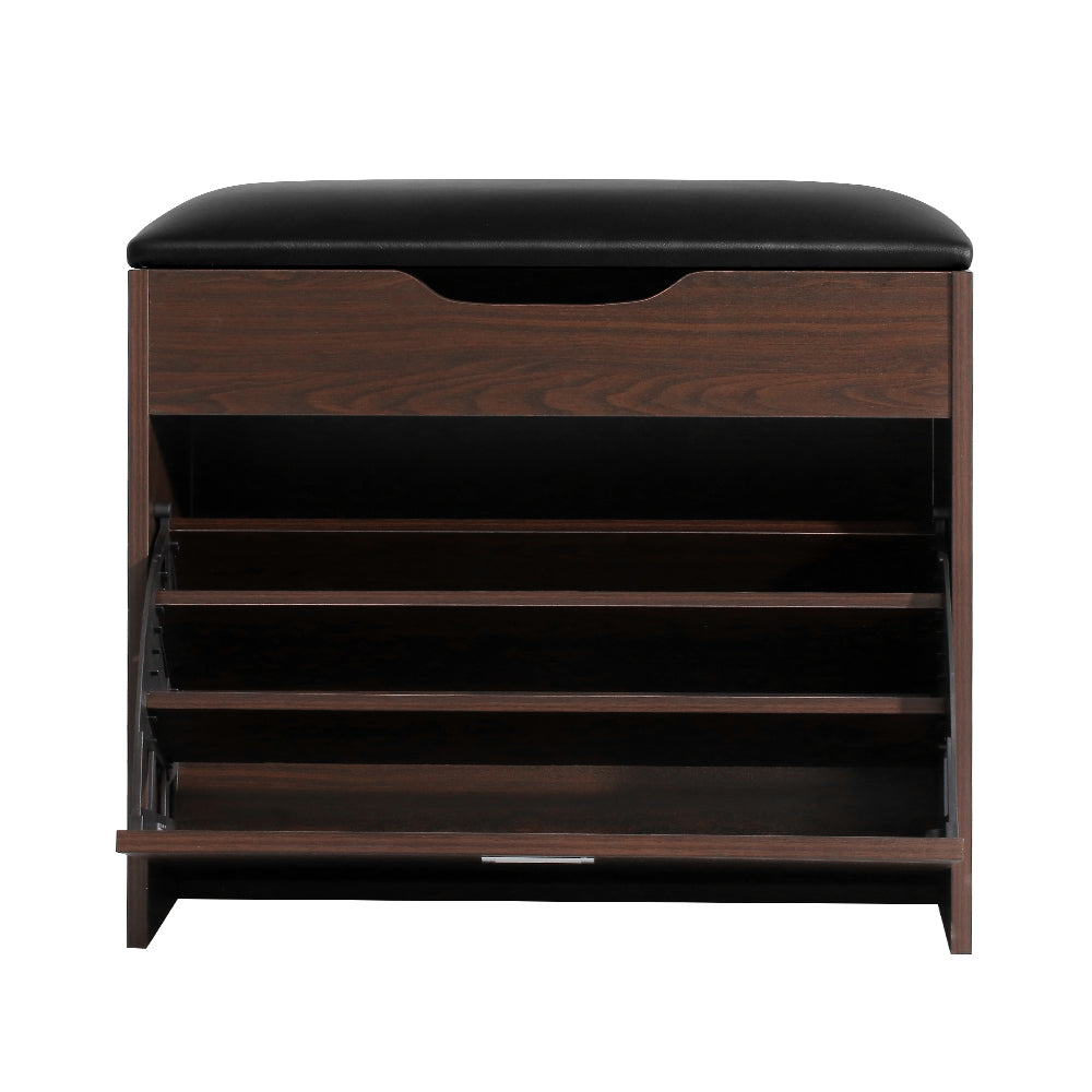 Shoe Rack Cabinet Bench 3-tier 15 Pairs Walnut