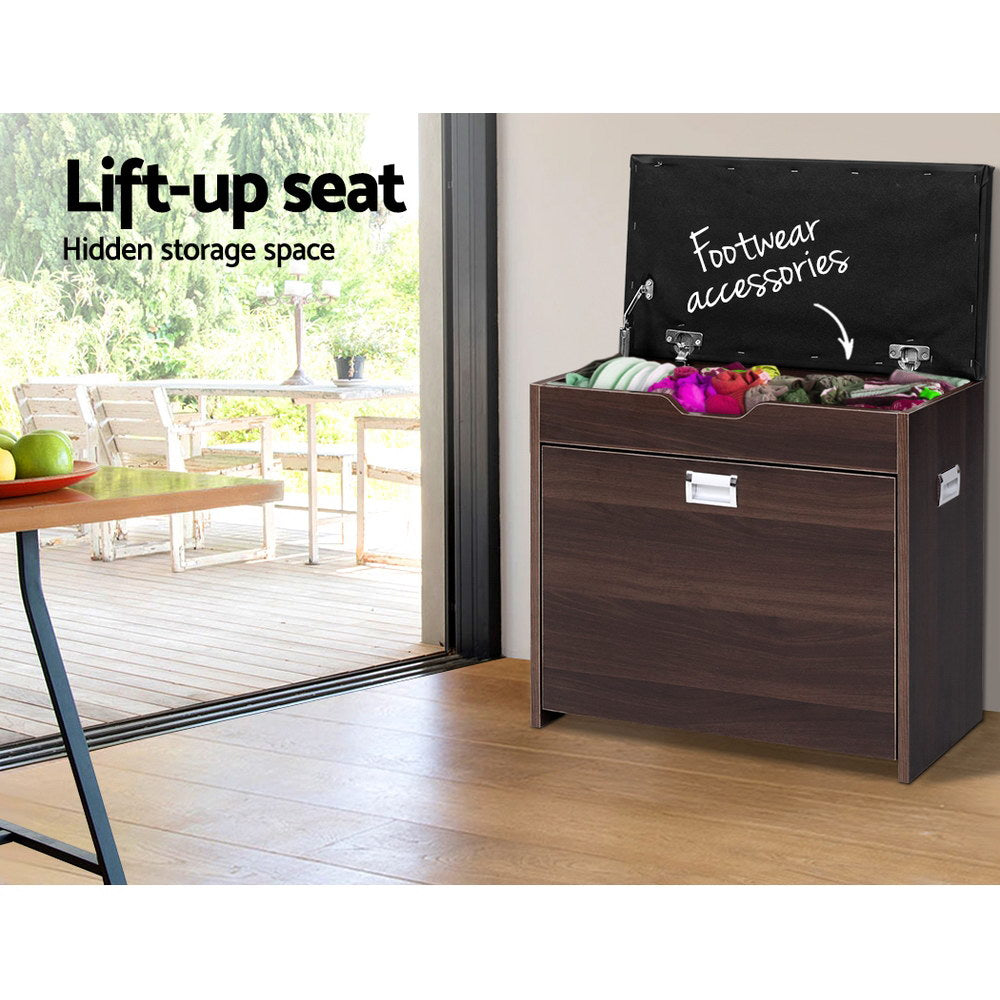 Shoe Rack Cabinet Bench 3-tier 15 Pairs Walnut