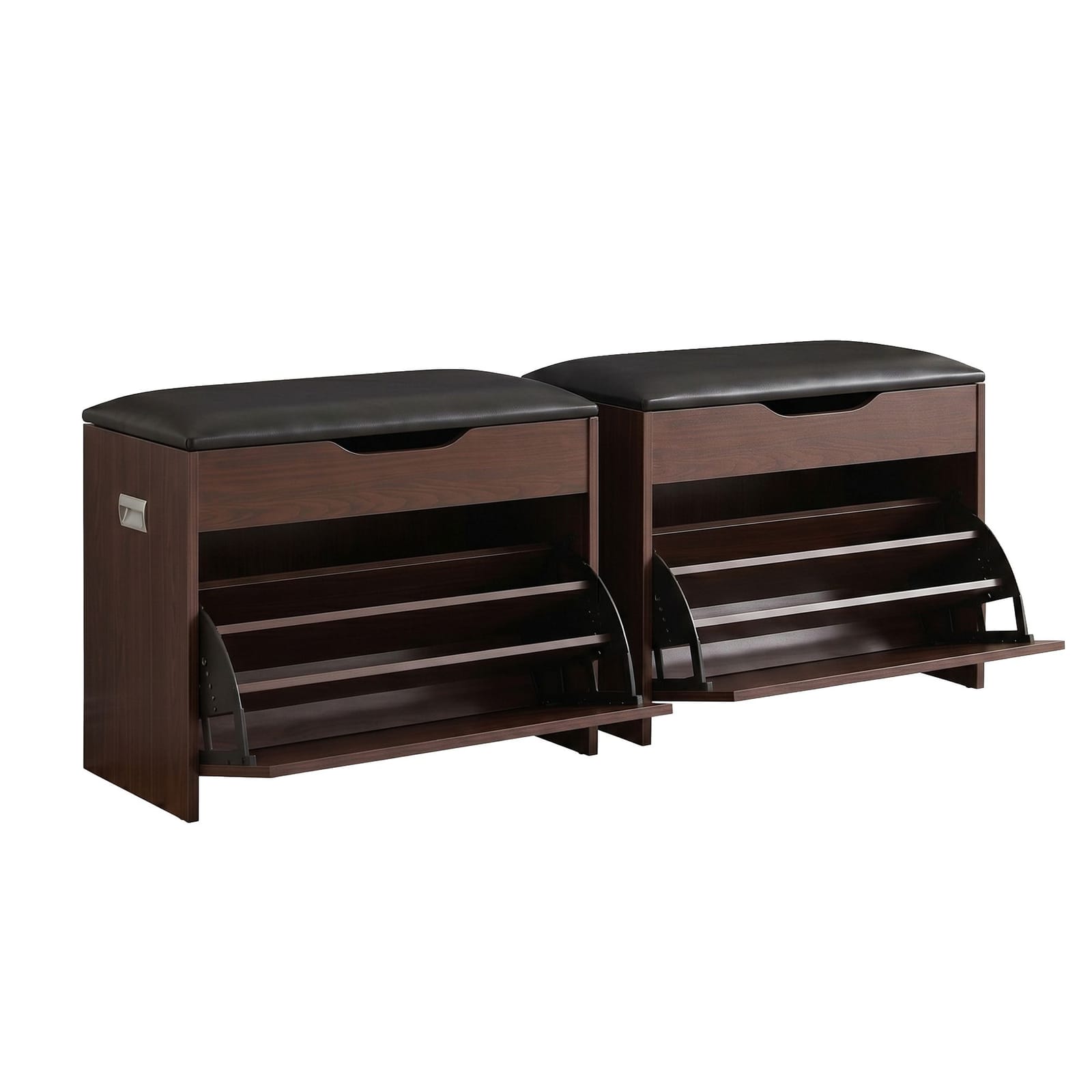 Shoe Bench Set Walnut Flip Drawer 57x30x53cm