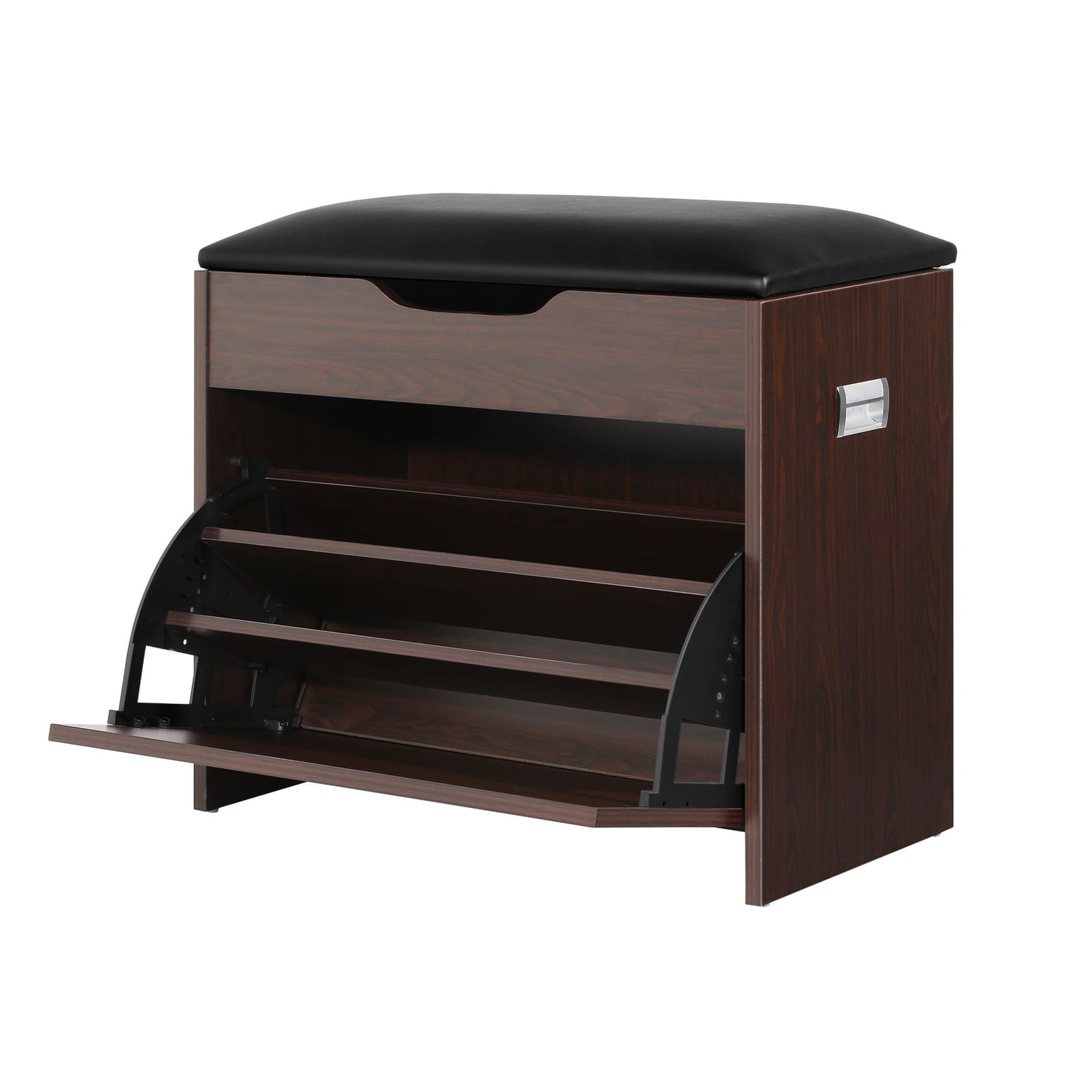Shoe Bench Set Walnut Flip Drawer 57x30x53cm
