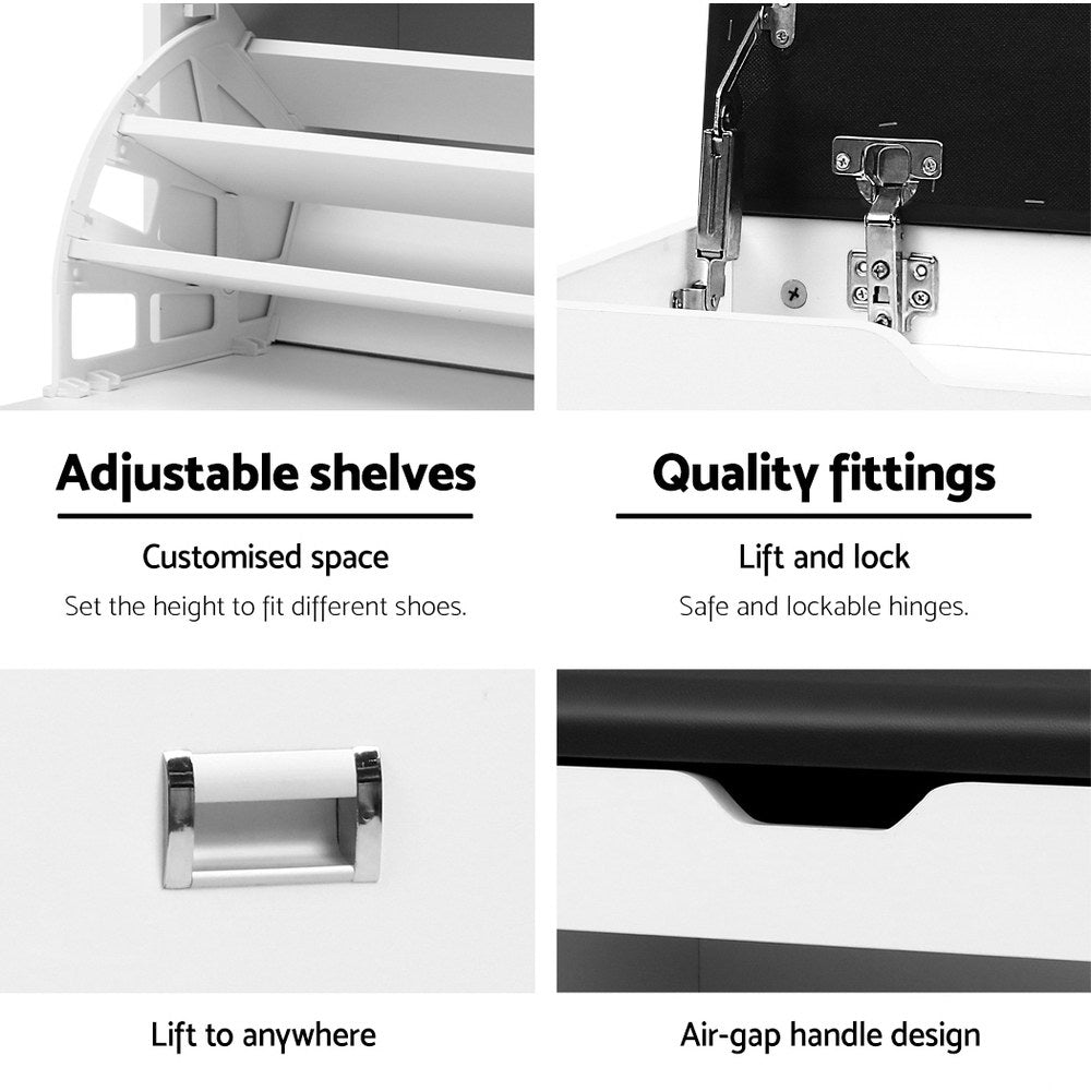 Shoe Rack Cabinet Bench 3-tier 15 Pairs White