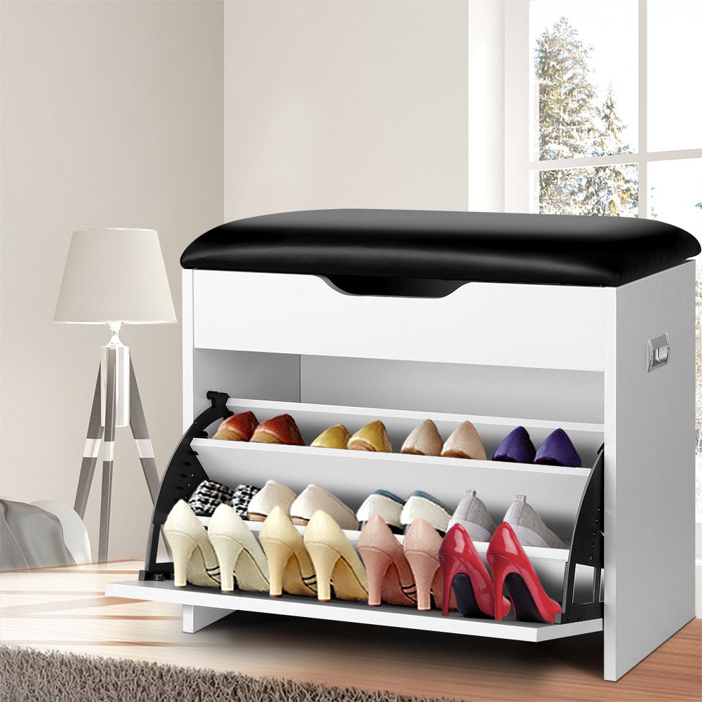 Shoe Rack Cabinet Bench 3-tier 15 Pairs White