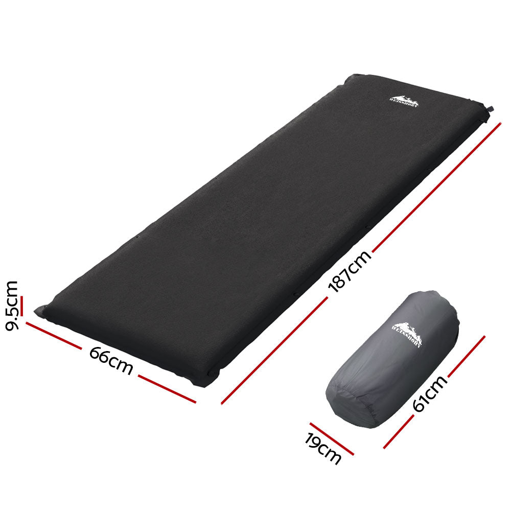Black Self Inflating Camping Mattress Single Outdoor Sleeping Pad