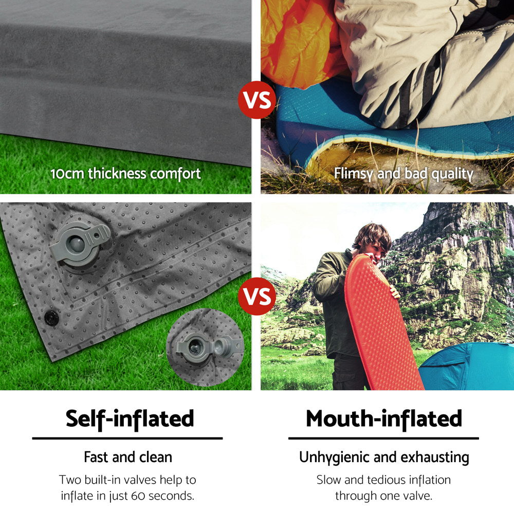 Self Inflating Mattress 10Cm Camping Sleeping Mat Air Double Grey