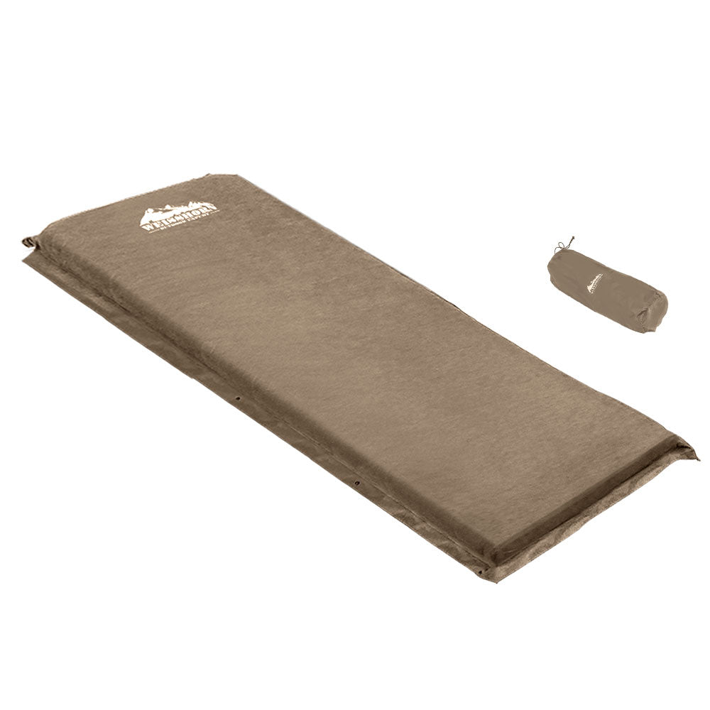 Weisshorn Single Size Self Inflating Matress Mat Joinable 10CM Thick Coffee