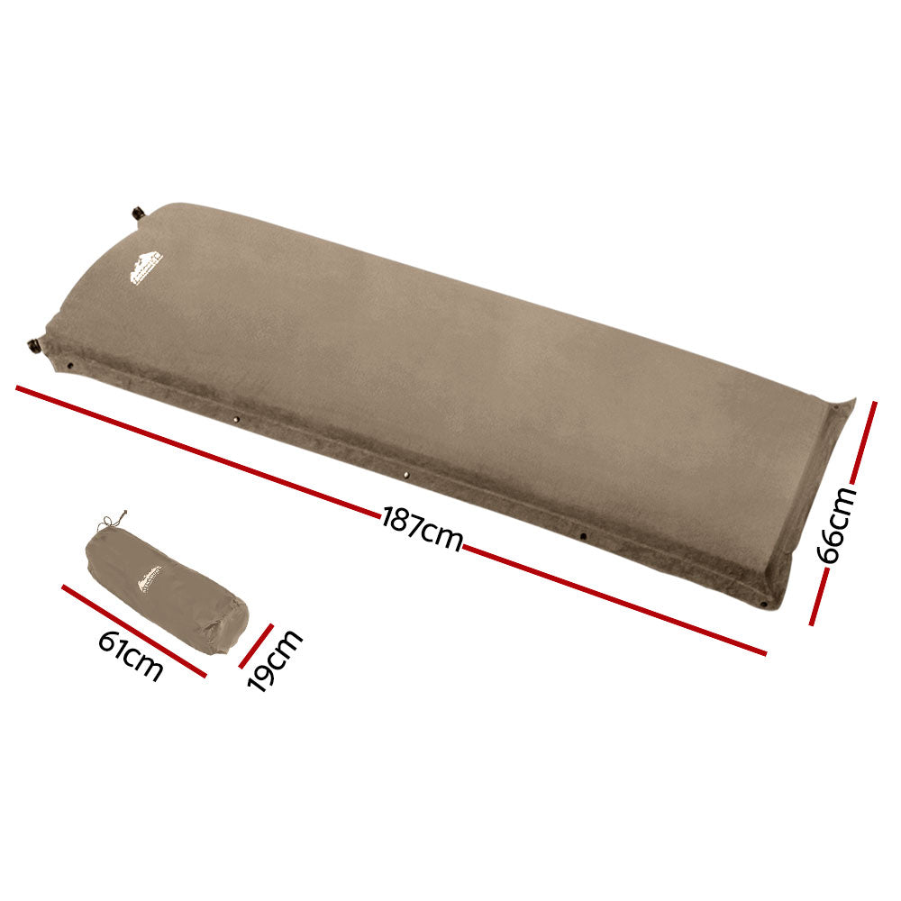 Weisshorn Single Size Self Inflating Matress Mat Joinable 10CM Thick Coffee