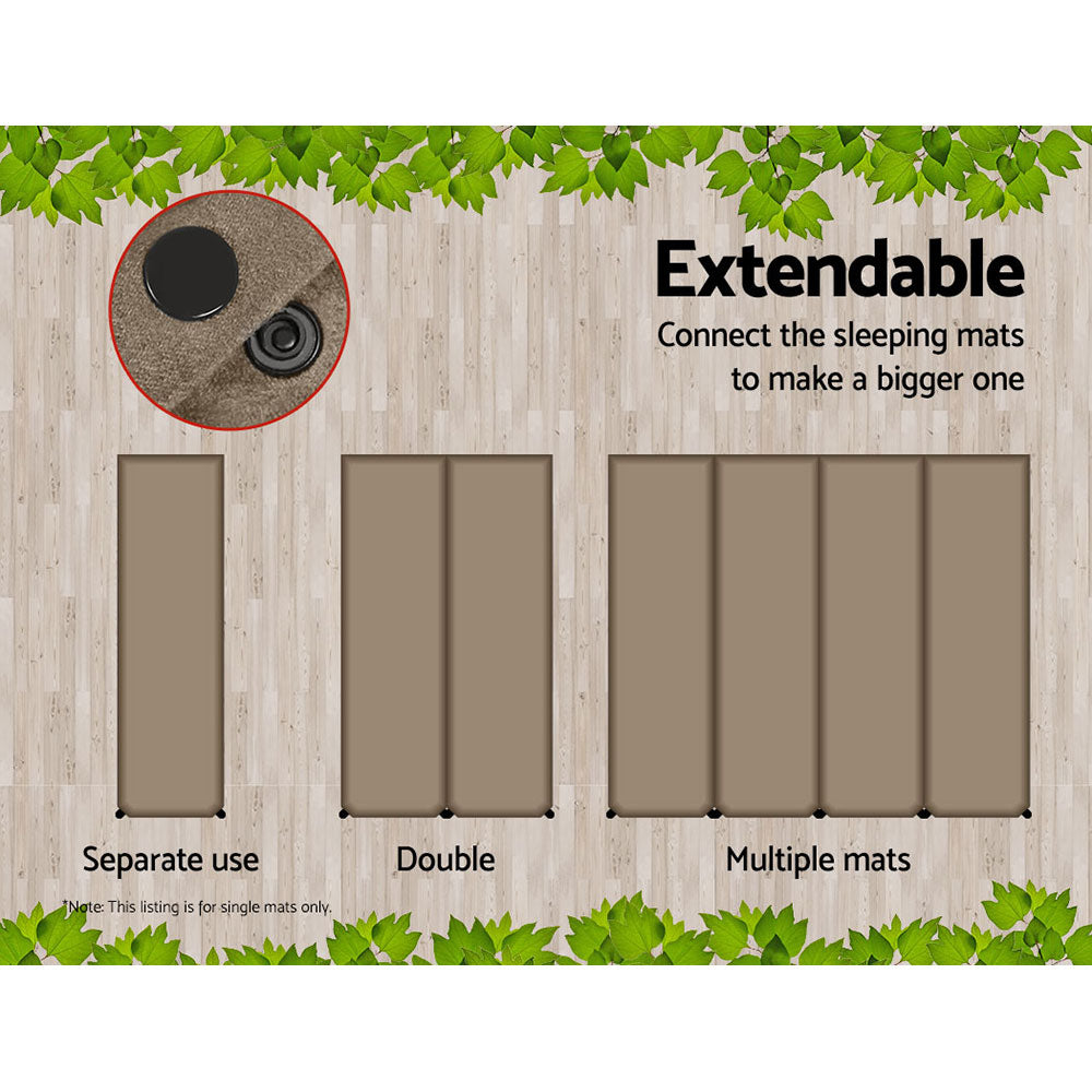 Weisshorn Single Size Self Inflating Matress Mat Joinable 10CM Thick Coffee