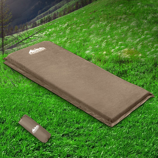 Weisshorn Single Size Self Inflating Matress Mat Joinable 10CM Thick Coffee - Inflatable Mattresses