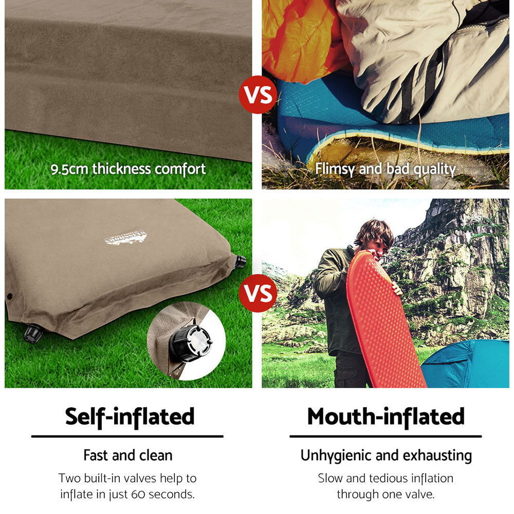 Self Inflating Mattress Camping Sleeping Mat Air Bed Pad Double Coffee 10CM