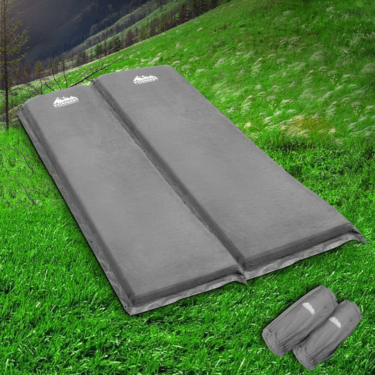 Self Inflating Mattress Camping Sleeping Mat Air Bed Pad Double Grey 10CM Thick - Weisshorn Coffee Camp Sue